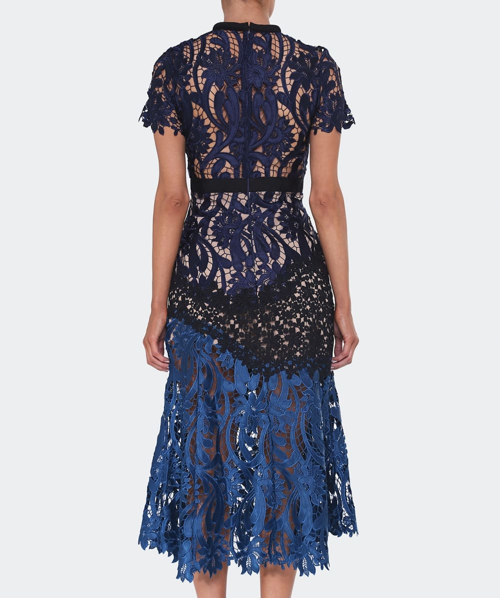 Self-Portrait Prairie Guipure Lace Midi Dress in Blue - Lyst